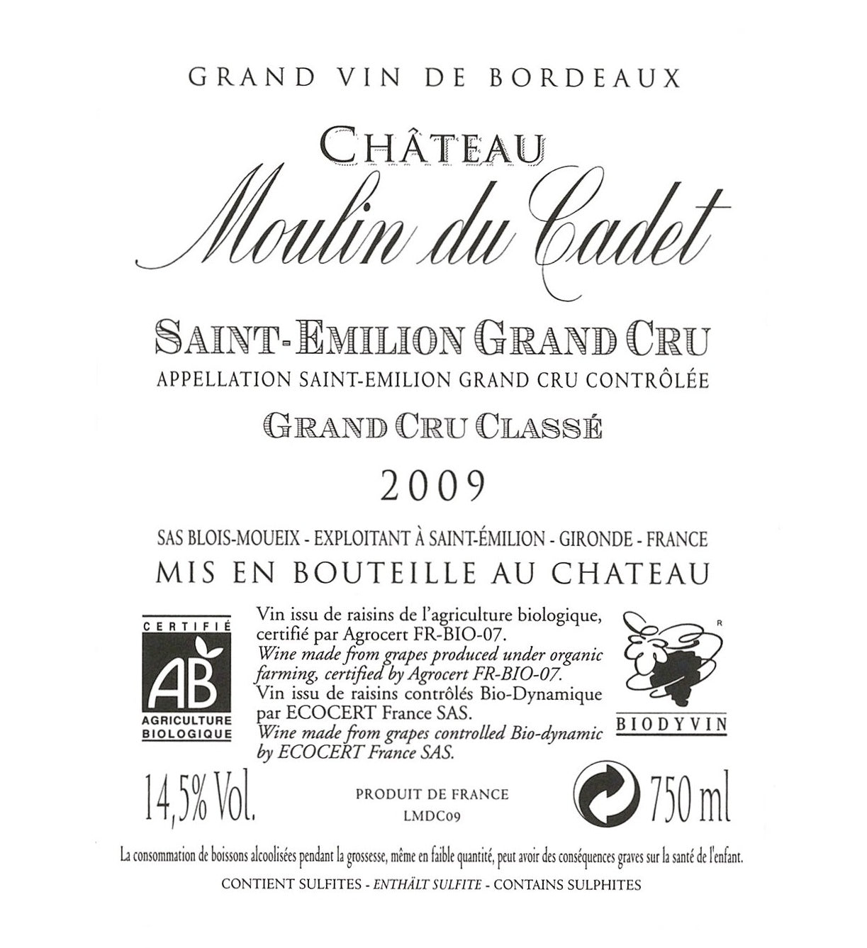Chateau Moulin du Cadet 加迪磨坊莊紅酒 75cl