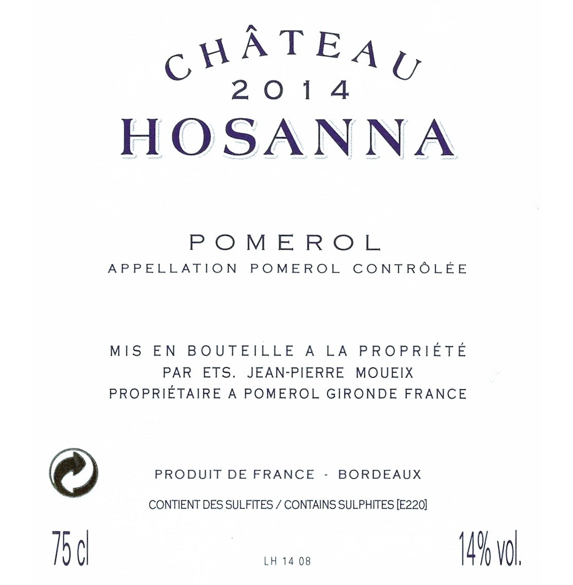 Chateau Hosanna 奧山娜(凱歌)莊紅酒 75cl