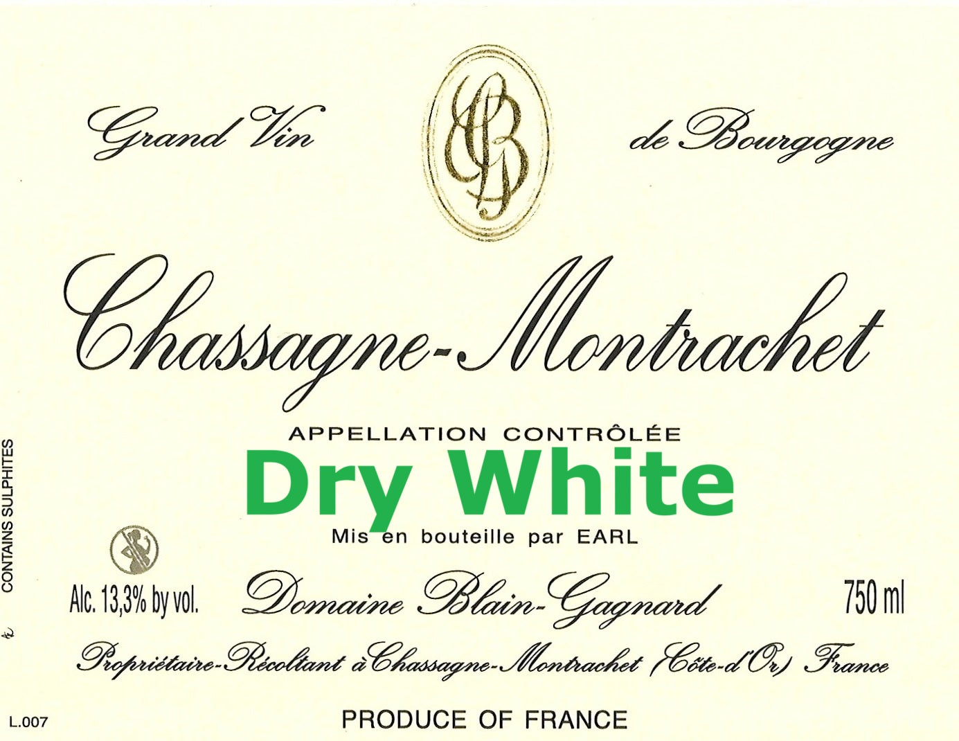 Domaine Blain Gagnard Chassagne Montrachet 布加尼莊夏山蒙哈榭干白酒 75cl