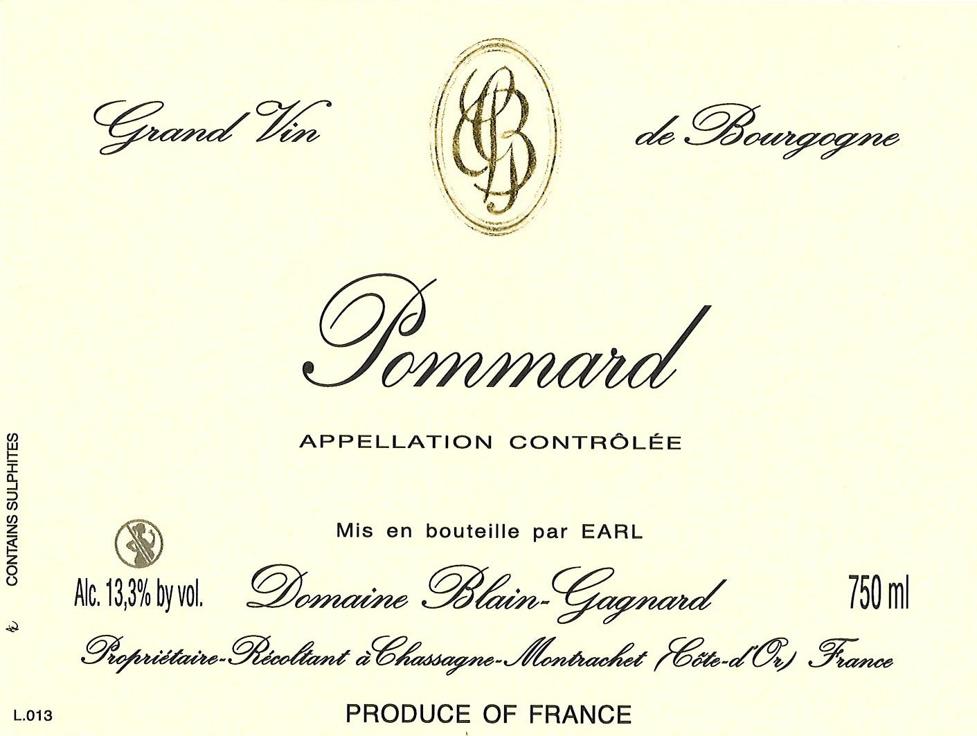 Domaine Blain Gagnard Pommard 布加尼莊玻瑪紅酒 75cl