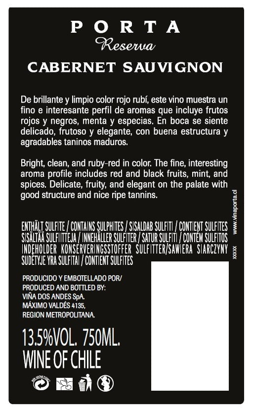 Porta Reserva Cabernet Sauvignon 智利波特牌特級赤霞珠紅酒 75cl