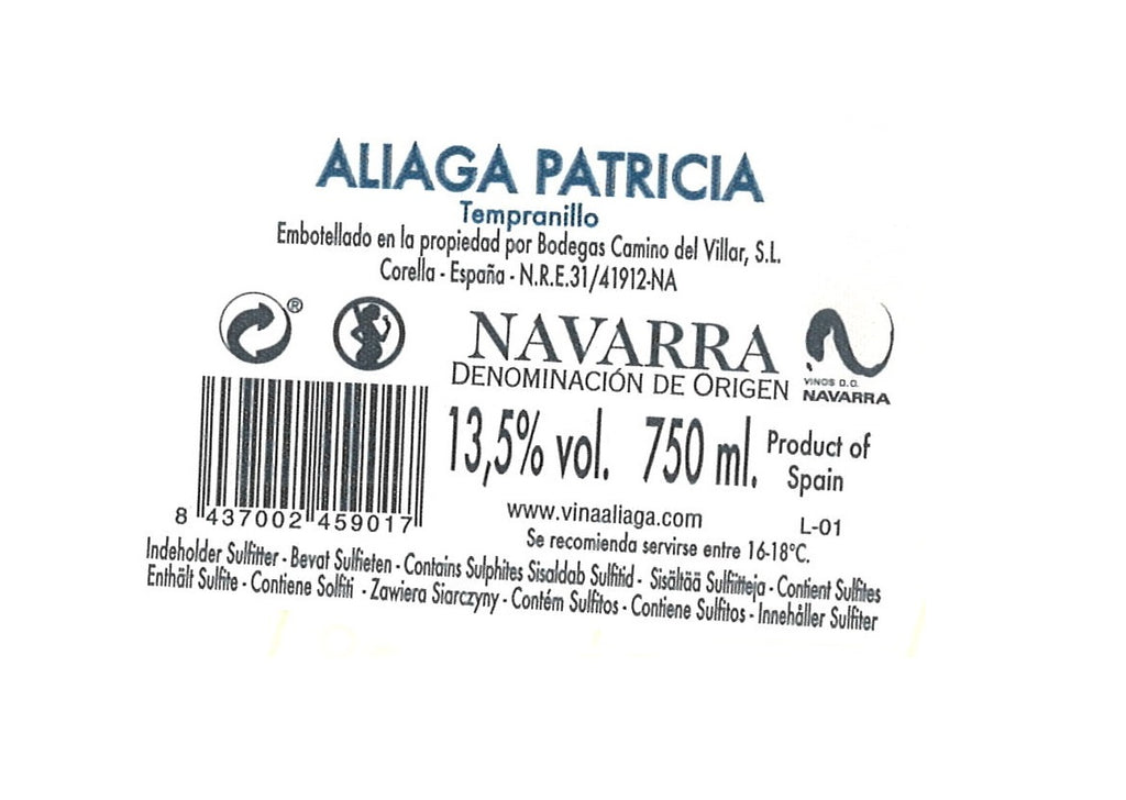 Vina Aliaga Tempranillo Patricia 西班牙亞麗嘉紅酒 75cl