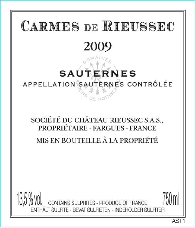 Les Carmes de Rieussec Sauternes 維爾謝(萊斯)副牌甜白酒 75cl
